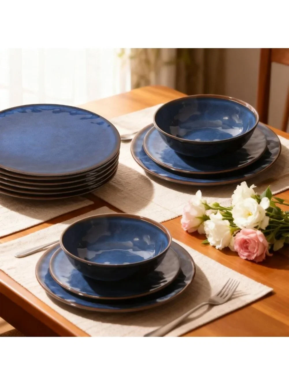 Rustic Farmhouse Melamine Dinnerware Set for 4 - Unbreakable, Lightweight